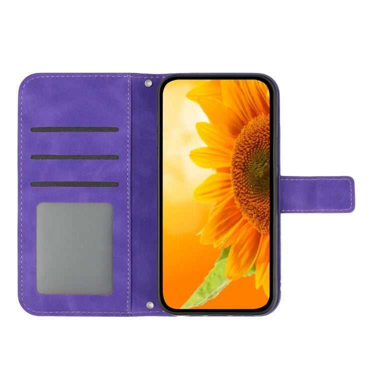 For Xiaomi Redmi 13C 5G Skin Feel Sun Flower Embossed Flip Leather Phone Case with Lanyard(Dark Purple) - 13C Cases by PMC TechLife | Online Shopping South Africa | PMC TechLife | Buy Now Pay Later Mobicred
