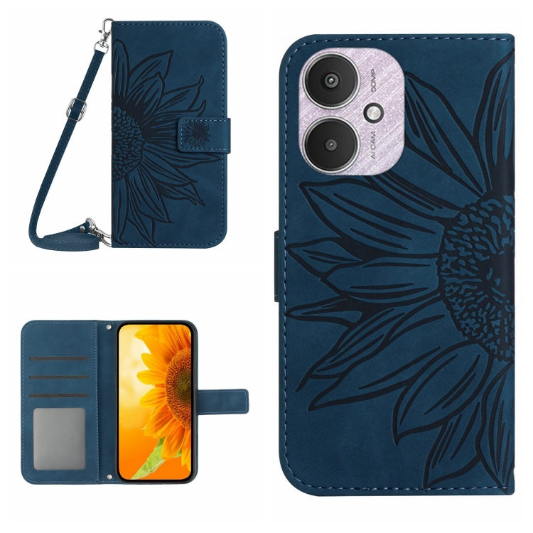 For Xiaomi Redmi 13C 5G Skin Feel Sun Flower Embossed Flip Leather Phone Case with Lanyard(Inky Blue) - 13C Cases by PMC TechLife | Online Shopping South Africa | PMC TechLife | Buy Now Pay Later Mobicred