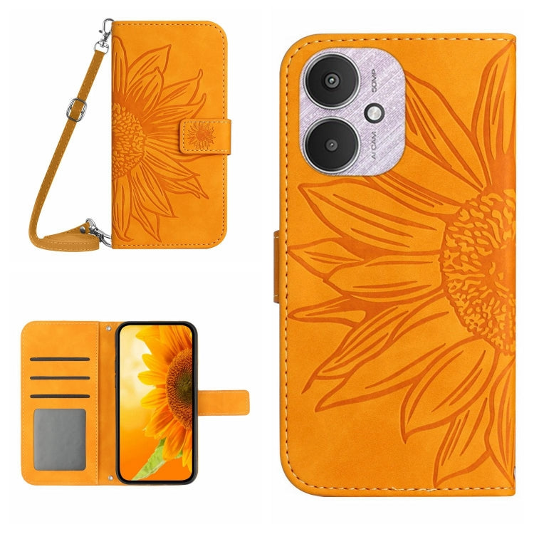 For Xiaomi Redmi 13C 5G Skin Feel Sun Flower Embossed Flip Leather Phone Case with Lanyard(Yellow) - 13C Cases by PMC TechLife | Online Shopping South Africa | PMC TechLife
