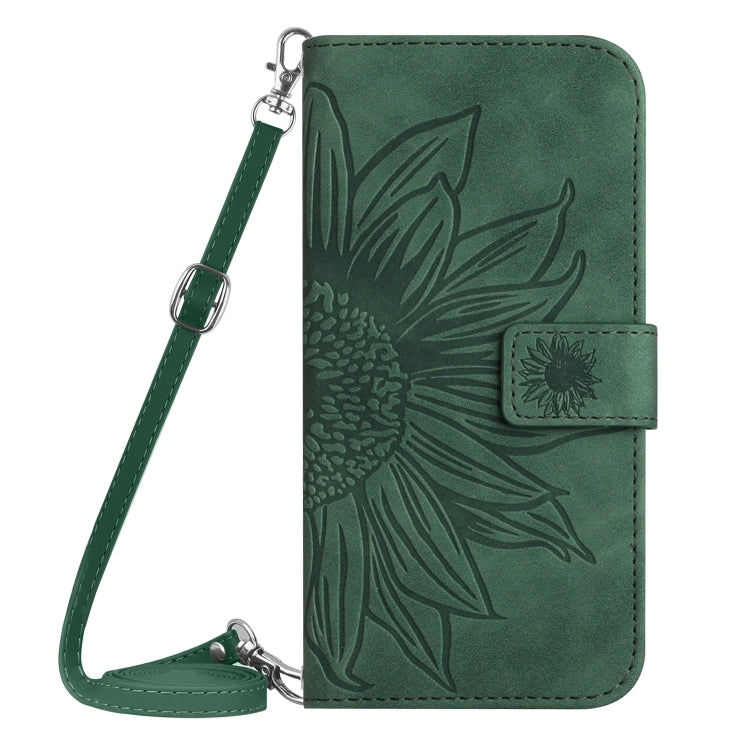 For Xiaomi Redmi Note 13 4G Global Skin Feel Sun Flower Embossed Flip Leather Phone Case with Lanyard(Green) - Note 13 Cases by PMC TechLife | Online Shopping South Africa | PMC TechLife | Buy Now Pay Later Mobicred