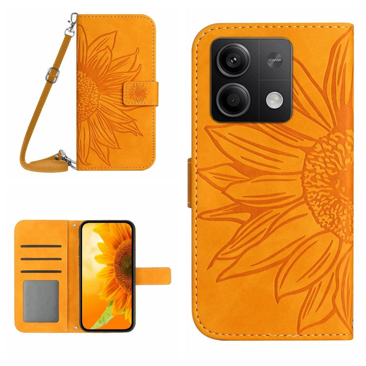 For Xiaomi Redmi Note 13 4G Global Skin Feel Sun Flower Embossed Flip Leather Phone Case with Lanyard(Yellow) - Note 13 Cases by PMC TechLife | Online Shopping South Africa | PMC TechLife | Buy Now Pay Later Mobicred