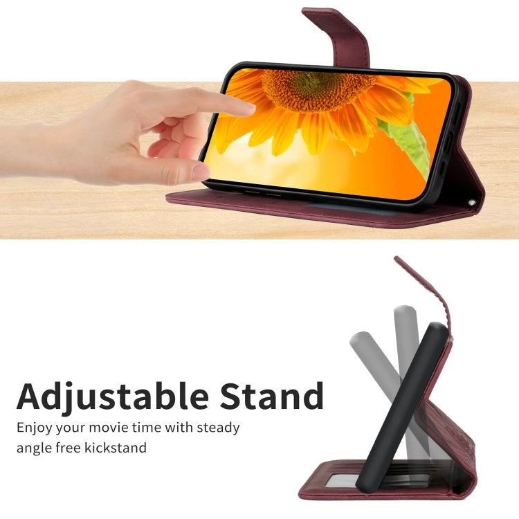 For Xiaomi Redmi Note 13 4G Global Skin Feel Sun Flower Embossed Flip Leather Phone Case with Lanyard(Wine Red) - Note 13 Cases by PMC TechLife | Online Shopping South Africa | PMC TechLife | Buy Now Pay Later Mobicred