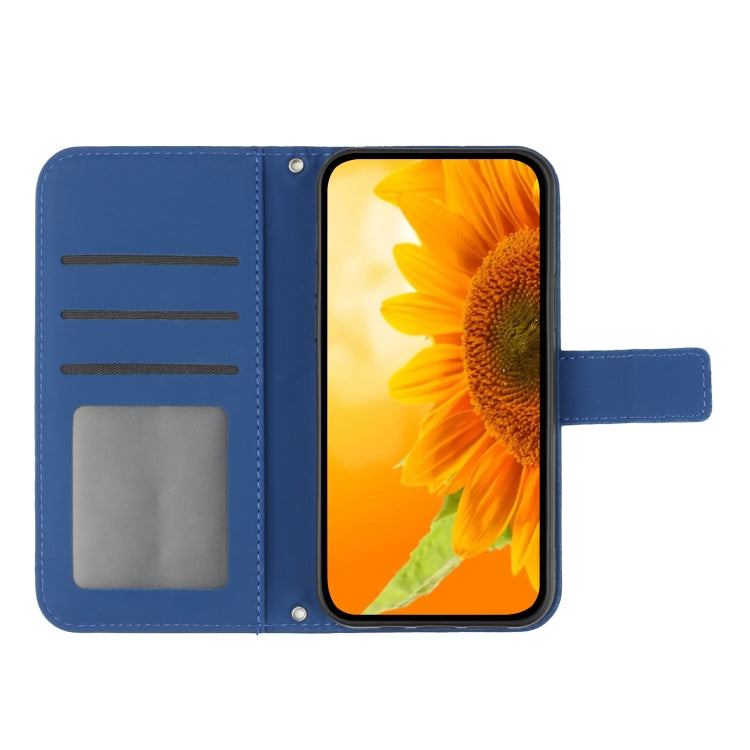For Xiaomi Redmi Note 13 4G Global Skin Feel Sun Flower Embossed Flip Leather Phone Case with Lanyard(Dark Blue) - free shipping - PMC TechLife - Order now!
