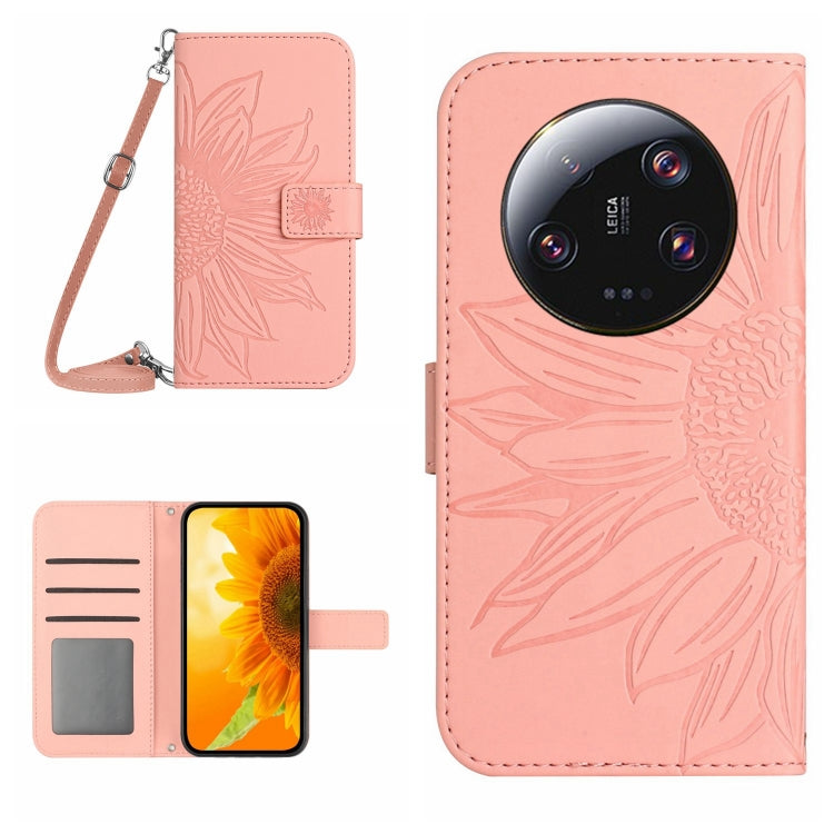 For Xiaomi 14 Ultra Skin Feel Sun Flower Embossed Flip Leather Phone Case with Lanyard(Pink) - 14 Ultra Cases by PMC TechLife | Online Shopping South Africa | PMC TechLife | Buy Now Pay Later Mobicred