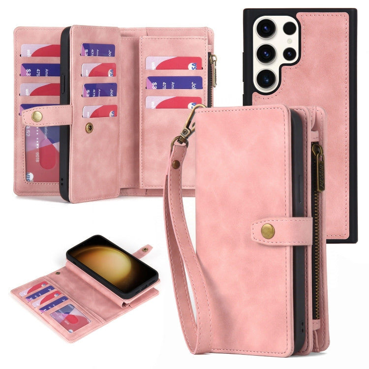For Samsung Galaxy S23 Ultra 5G Zipper Wallet Detachable MagSafe Leather Phone Case(Pink) - Galaxy S23 Ultra 5G Cases by PMC TechLife | Online Shopping South Africa | PMC TechLife