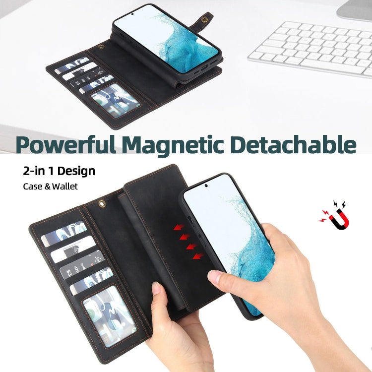 For Samsung Galaxy S21 FE 5G Zipper Wallet Magnetic Detachable Leather Phone Case(Black) - free shipping - PMC TechLife - Order now!
