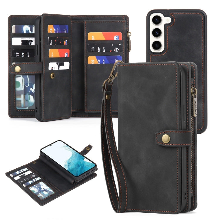 For Samsung Galaxy A22 5G Zipper Wallet Magnetic Detachable Leather Phone Case(Black) - free shipping - PMC TechLife - Order now!