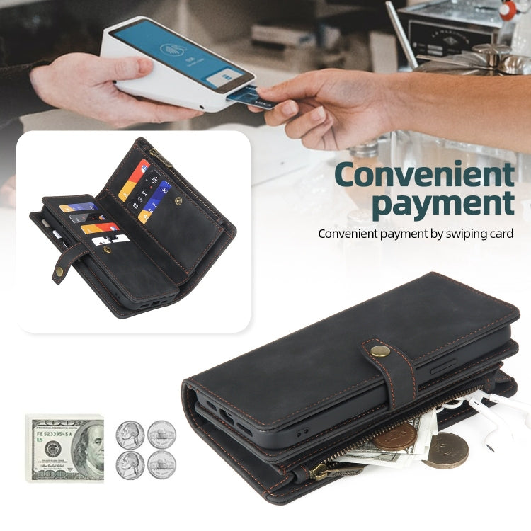For Samsung Galaxy A22 5G Zipper Wallet Magnetic Detachable Leather Phone Case(Black) - free shipping - PMC TechLife - Order now!