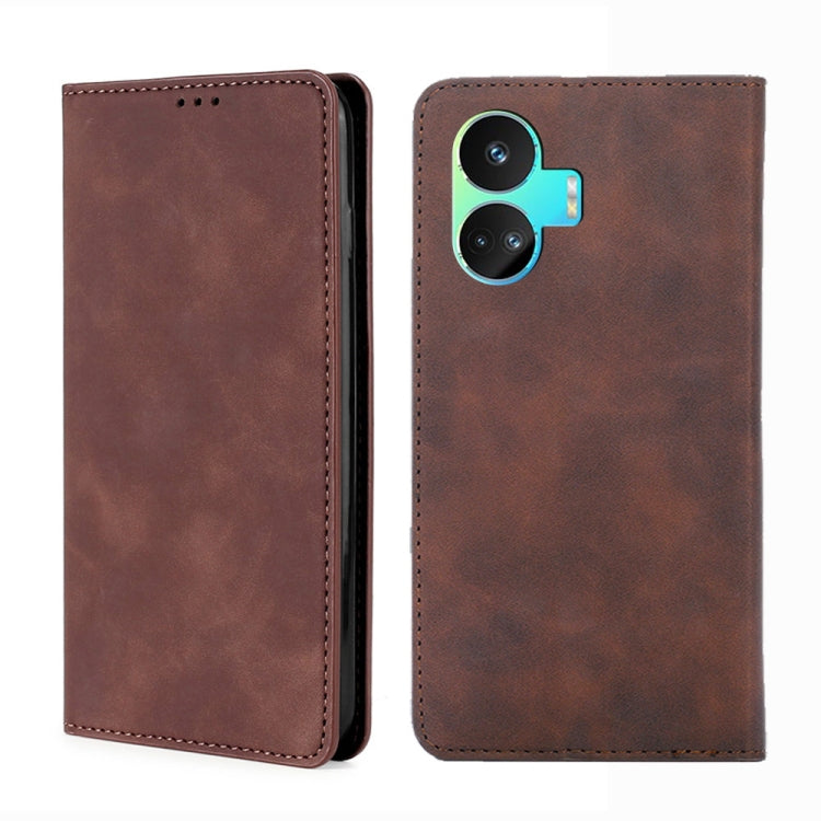 For Realme GT Neo5 SE Skin Feel Magnetic Leather Phone Case(Dark Brown) - Realme Cases by PMC TechLife | Online Shopping South Africa | PMC TechLife | Buy Now Pay Later Mobicred