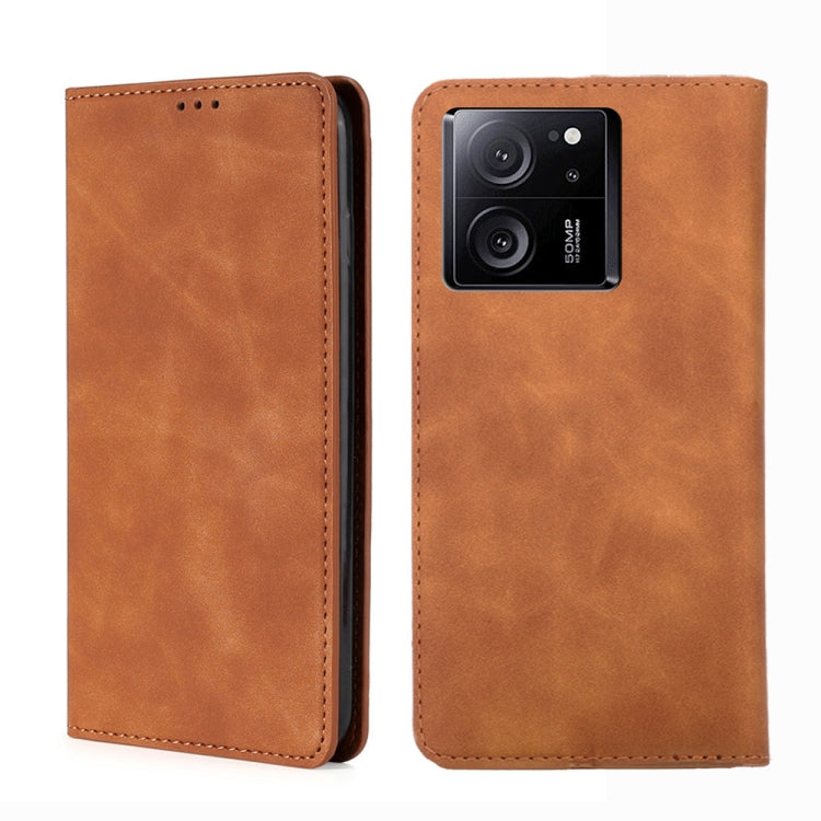 For Xiaomi Redmi K60 Ultra Skin Feel Magnetic Leather Phone Case(Light Brown) - Redmi K60 Ultra Cases by PMC TechLife | Online Shopping South Africa | PMC TechLife | Buy Now Pay Later Mobicred