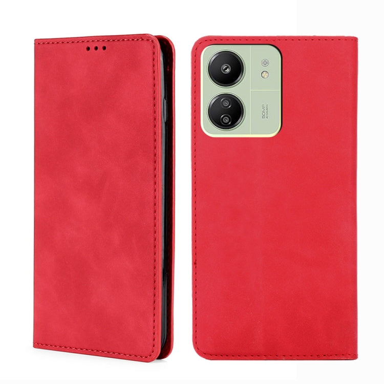 For Xiaomi Redmi 13C Skin Feel Magnetic Leather Phone Case(Red) - Xiaomi Cases by PMC TechLife | Online Shopping South Africa | PMC TechLife | Buy Now Pay Later Mobicred