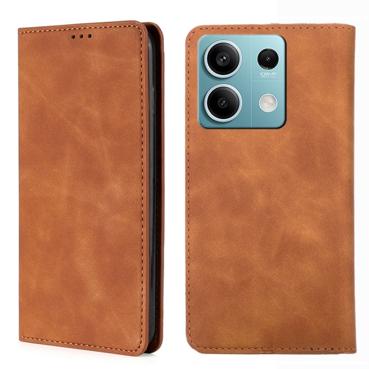 For Xiaomi Redmi Note 13 4G Skin Feel Magnetic Leather Phone Case(Light Brown) - Note 13 Cases by PMC TechLife | Online Shopping South Africa | PMC TechLife | Buy Now Pay Later Mobicred