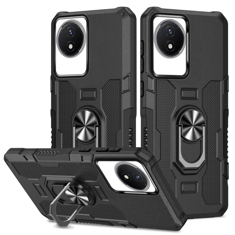 For vivo Y02 Ring Holder Armor Hybrid Phone Case(Black) - vivo Cases by PMC TechLife | Online Shopping South Africa | PMC TechLife | Buy Now Pay Later Mobicred