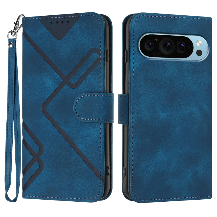 For Google Pixel 9 Pro Line Pattern Skin Feel Leather Phone Case(Royal Blue) - free shipping - PMC TechLife - Order now!