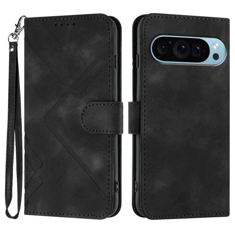 For Google Pixel 9 Pro Line Pattern Skin Feel Leather Phone Case(Black) - Google Cases by PMC TechLife | Online Shopping South Africa | PMC TechLife | Buy Now Pay Later Mobicred