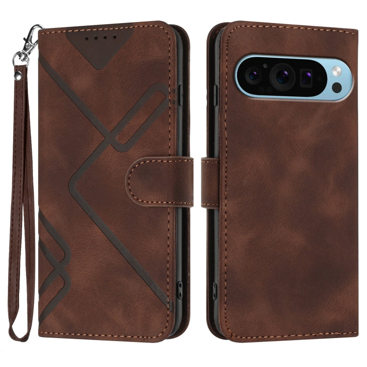 For Google Pixel 9 Pro Line Pattern Skin Feel Leather Phone Case(Coffee) - Google Cases by PMC TechLife | Online Shopping South Africa | PMC TechLife | Buy Now Pay Later Mobicred