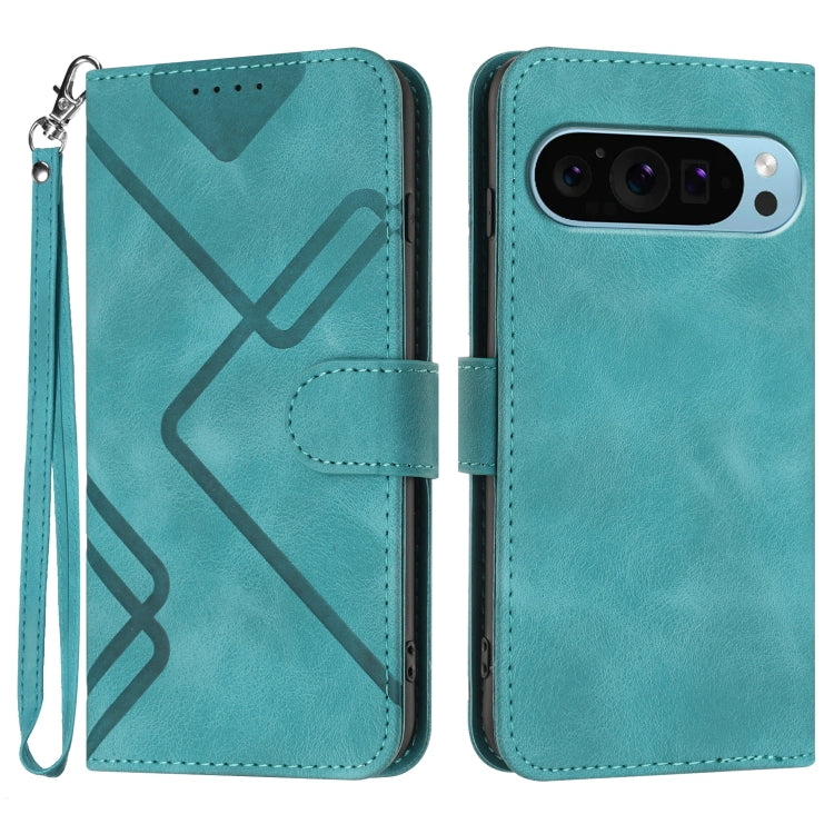 For Google Pixel 9 Pro Line Pattern Skin Feel Leather Phone Case(Light Blue) - Google Cases by PMC TechLife | Online Shopping South Africa | PMC TechLife | Buy Now Pay Later Mobicred