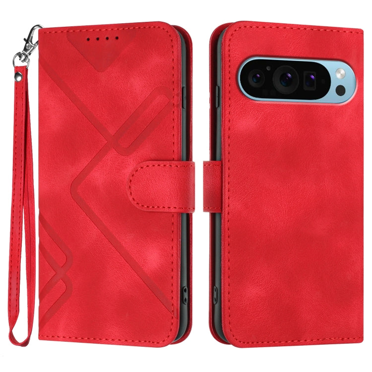 For Google Pixel 9 Line Pattern Skin Feel Leather Phone Case(Red) - Google Cases by PMC TechLife | Online Shopping South Africa | PMC TechLife | Buy Now Pay Later Mobicred