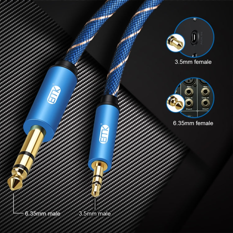 EMK 3.5mm Jack Male to 6.35mm Jack Male Gold Plated Connector Nylon Braid AUX Cable for Computer / X-BOX / PS3 / CD / DVD, Cable Length:1.5m(Dark Blue) - Audio Optical Cables by EMK | Online Shopping South Africa | PMC TechLife | Buy Now Pay Later Mobicred