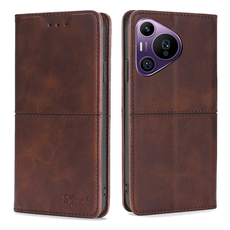 For Huawei Pura 70 Pro / 70 Pro+ 5G Cow Texture Magnetic Leather Phone Case(Dark Brown) - Huawei Cases by PMC Jewellery | Online Shopping South Africa | PMC Jewellery | Buy Now Pay Later Mobicred