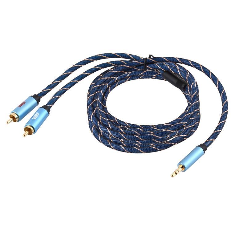 EMK 3.5mm Jack Male to 2 x RCA Male Gold Plated Connector Speaker Audio Cable, Cable Length:5m(Dark Blue) - free shipping - PMC Jewellery - Order now!