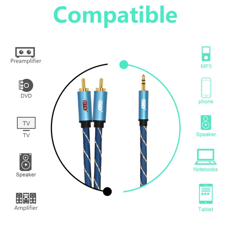 EMK 3.5mm Jack Male to 2 x RCA Male Gold Plated Connector Speaker Audio Cable, Cable Length:5m(Dark Blue) - free shipping - PMC Jewellery - Order now!