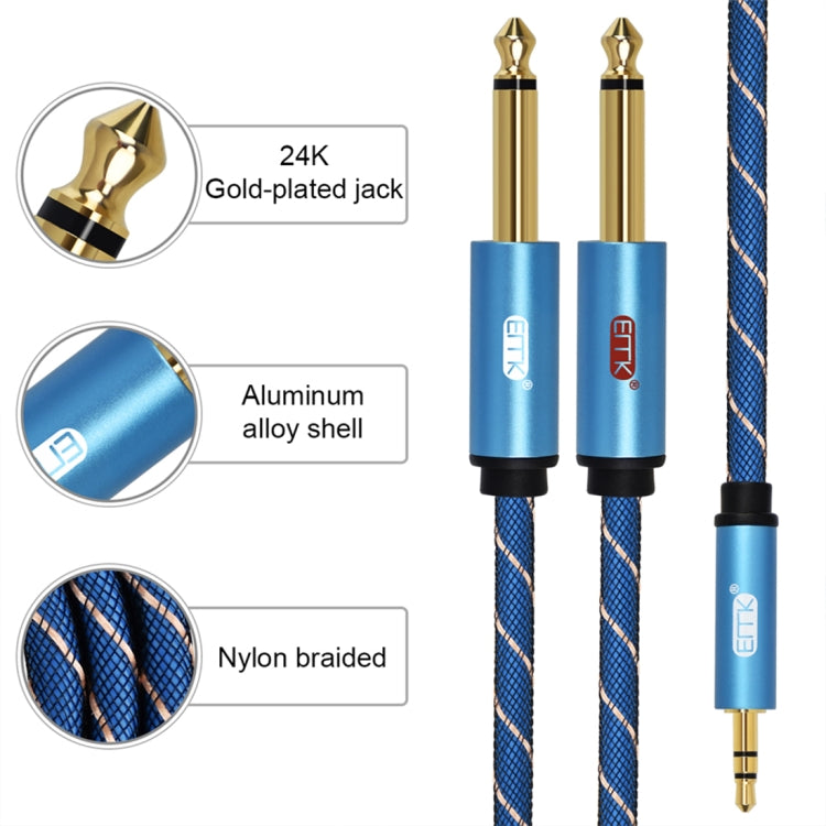 EMK 3.5mm Jack Male to 2 x 6.35mm Jack Male Gold Plated Connector Nylon Braid AUX Cable for Computer / X-BOX / PS3 / CD / DVD, Cable Length:1m(Dark Blue) - Audio Optical Cables by PMC TechLife | Online Shopping South Africa | PMC TechLife | Buy Now Pay Later Mobicred