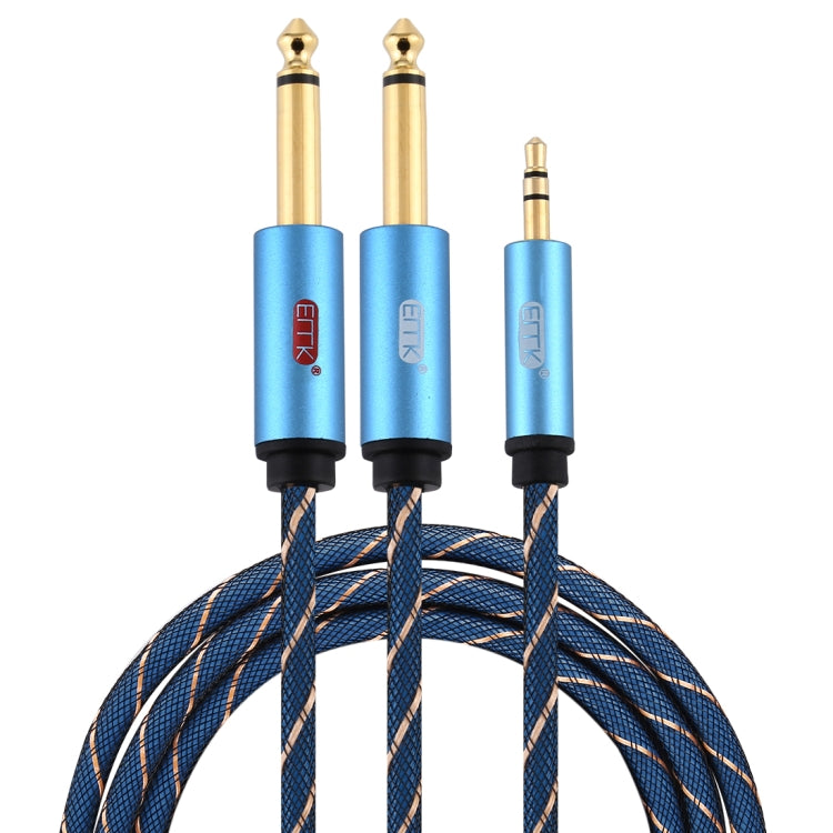 EMK 3.5mm Jack Male to 2 x 6.35mm Jack Male Gold Plated Connector Nylon Braid AUX Cable for Computer / X-BOX / PS3 / CD / DVD, Cable Length:1.5m(Dark Blue) - Audio Optical Cables by PMC TechLife | Online Shopping South Africa | PMC TechLife | Buy Now Pay Later Mobicred