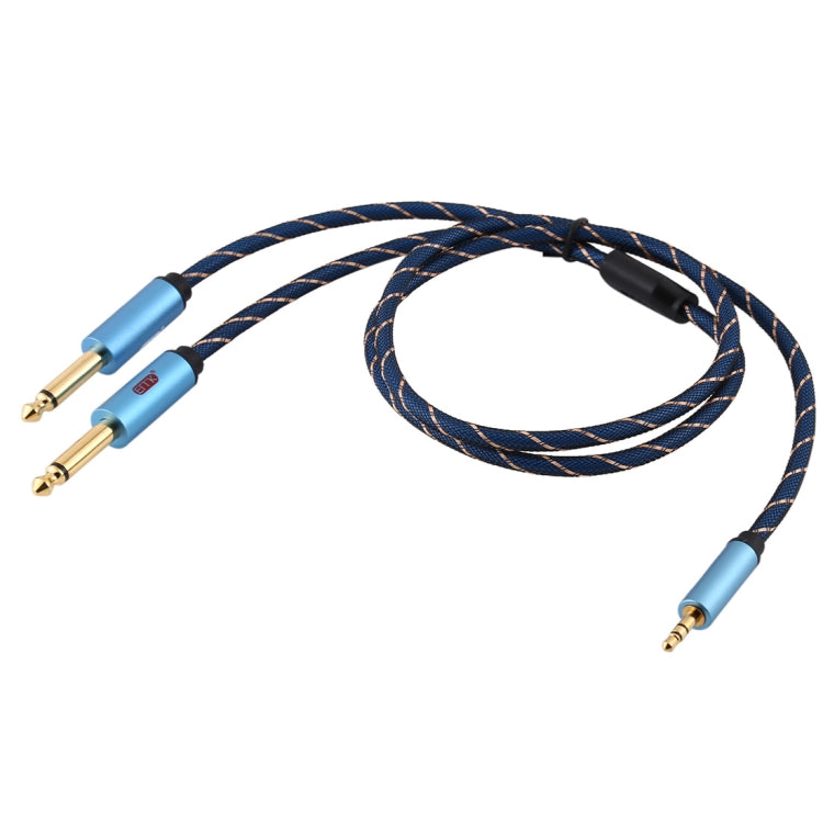 EMK 3.5mm Jack Male to 2 x 6.35mm Jack Male Gold Plated Connector Nylon Braid AUX Cable for Computer / X-BOX / PS3 / CD / DVD, Cable Length:1.5m(Dark Blue) - Audio Optical Cables by PMC TechLife | Online Shopping South Africa | PMC TechLife | Buy Now Pay Later Mobicred