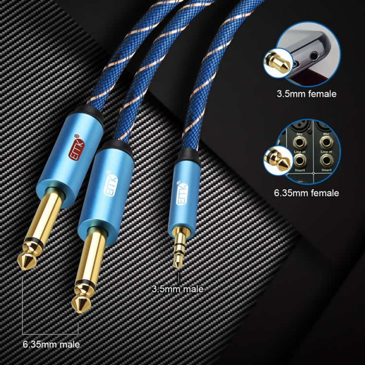 EMK 3.5mm Jack Male to 2 x 6.35mm Jack Male Gold Plated Connector Nylon Braid AUX Cable for Computer / X-BOX / PS3 / CD / DVD, Cable Length:2m(Dark Blue) - free shipping - PMC Jewellery - Order now!