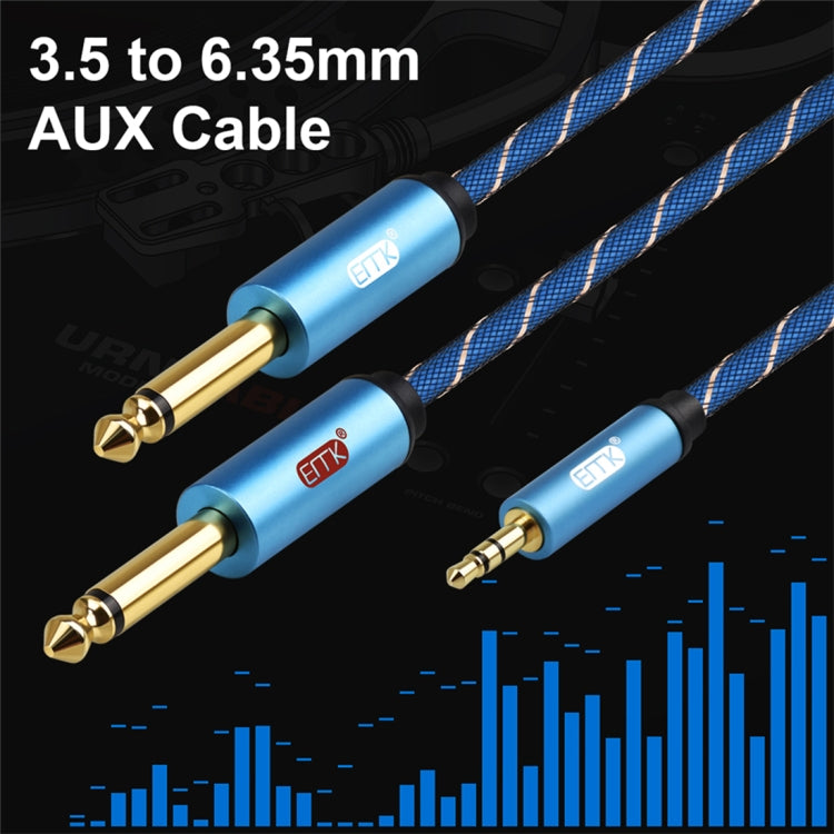 EMK 3.5mm Jack Male to 2 x 6.35mm Jack Male Gold Plated Connector Nylon Braid AUX Cable for Computer / X-BOX / PS3 / CD / DVD, Cable Length:2m(Dark Blue) - free shipping - PMC Jewellery - Order now!
