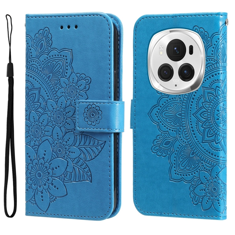 For Honor Magic6 Pro Seven-petal Flowers Embossing Leather Phone Case(Blue) - free shipping - PMC Jewellery - Order now!