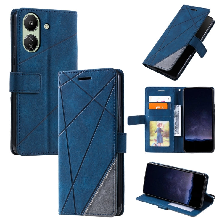 For Xiaomi Redmi 13C Skin Feel Splicing Leather Phone Case(Blue) - free shipping - PMC TechLife - Order now!