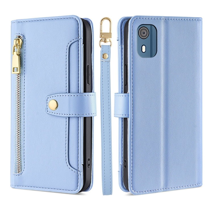 For Nokia C02 TA-1522 Lite Sheep Texture Cross-body Zipper Wallet Leather Phone Case(Blue) - Nokia Cases by PMC TechLife | Online Shopping South Africa | PMC TechLife | Buy Now Pay Later Mobicred