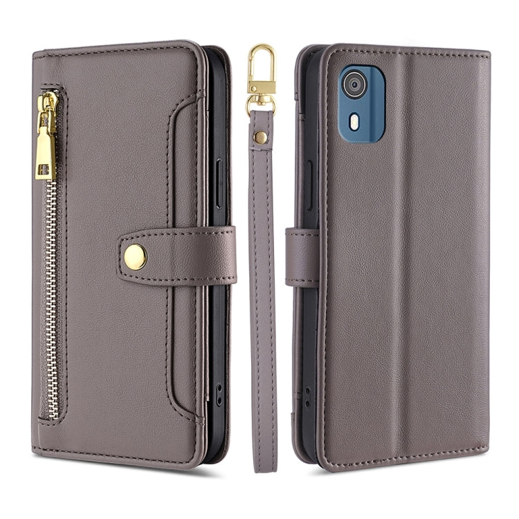 For Nokia C02 TA-1522 Lite Sheep Texture Cross-body Zipper Wallet Leather Phone Case(Grey) - Nokia Cases by PMC TechLife | Online Shopping South Africa | PMC TechLife | Buy Now Pay Later Mobicred
