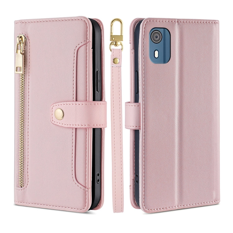 For Nokia C02 TA-1522 Lite Sheep Texture Cross-body Zipper Wallet Leather Phone Case(Pink) - Nokia Cases by PMC TechLife | Online Shopping South Africa | PMC TechLife | Buy Now Pay Later Mobicred