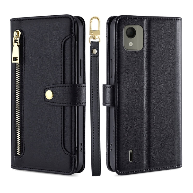 For Nokia C110 4G Lite Sheep Texture Cross-body Zipper Wallet Leather Phone Case(Black) - Nokia Cases by PMC TechLife | Online Shopping South Africa | PMC TechLife | Buy Now Pay Later Mobicred