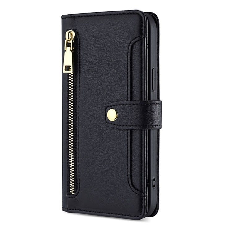 For Nokia C110 4G Lite Sheep Texture Cross-body Zipper Wallet Leather Phone Case(Black) - Nokia Cases by PMC TechLife | Online Shopping South Africa | PMC TechLife | Buy Now Pay Later Mobicred