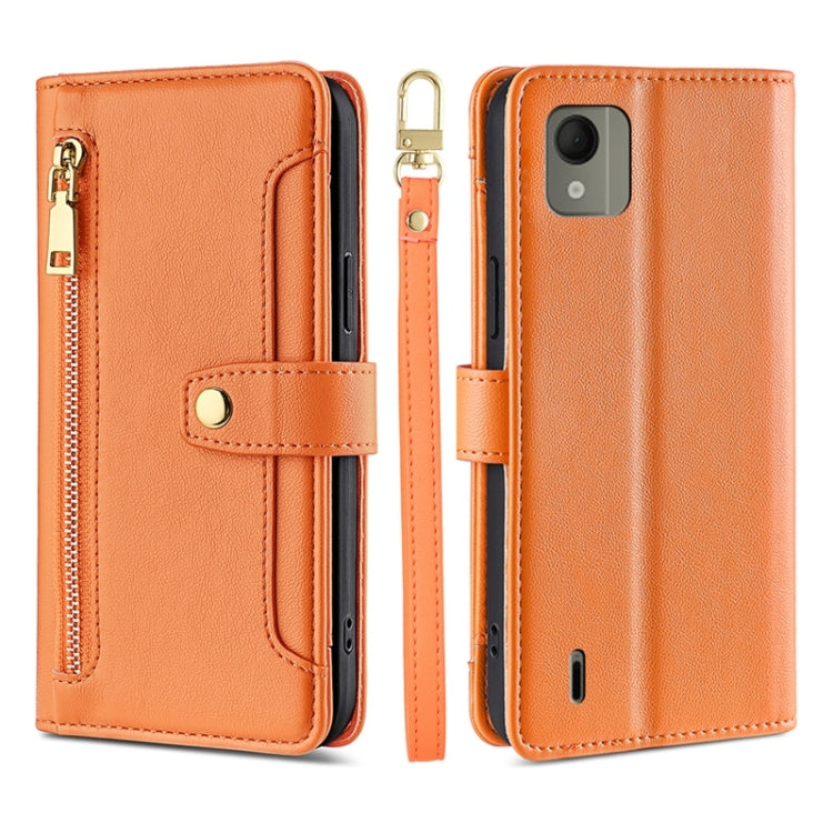 For Nokia C110 4G Lite Sheep Texture Cross-body Zipper Wallet Leather Phone Case(Orange) - Nokia Cases by PMC TechLife | Online Shopping South Africa | PMC TechLife | Buy Now Pay Later Mobicred