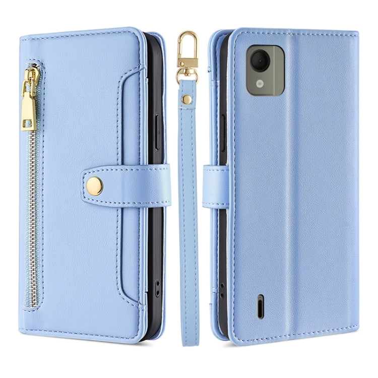 For Nokia C110 4G Lite Sheep Texture Cross-body Zipper Wallet Leather Phone Case(Blue) - Nokia Cases by PMC TechLife | Online Shopping South Africa | PMC TechLife | Buy Now Pay Later Mobicred