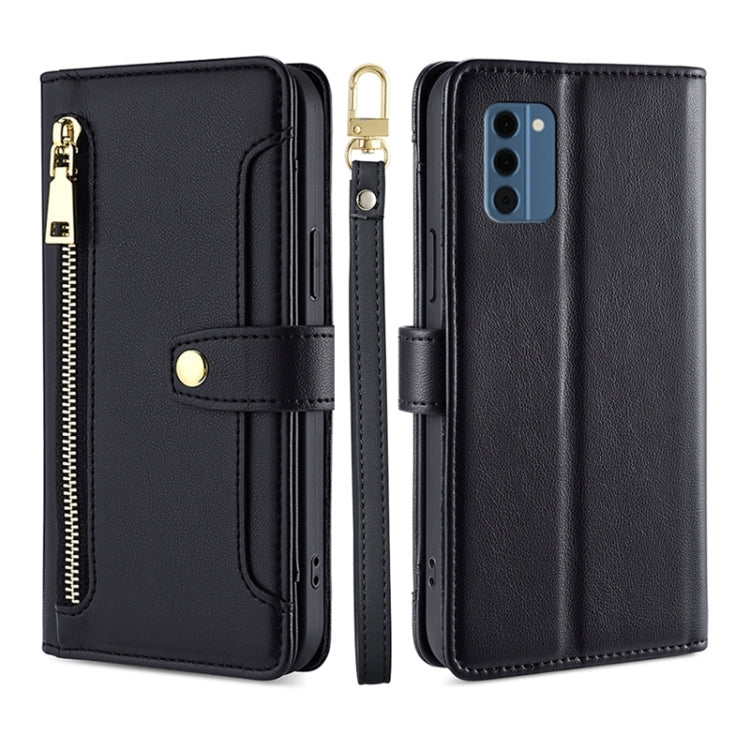For Nokia C300 4G US Edition Lite Sheep Texture Cross-body Zipper Wallet Leather Phone Case(Black) - Nokia Cases by PMC TechLife | Online Shopping South Africa | PMC TechLife | Buy Now Pay Later Mobicred