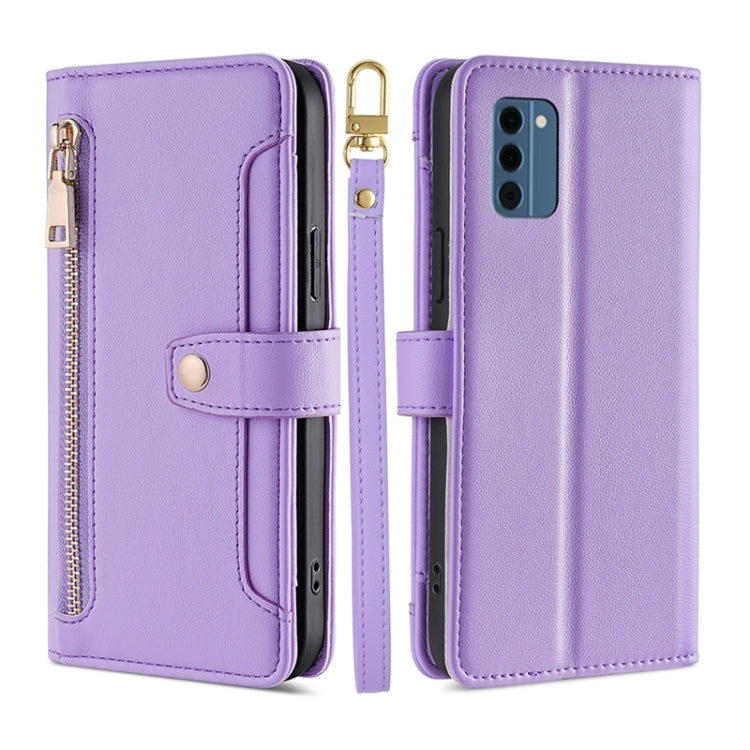 For Nokia C300 4G US Edition Lite Sheep Texture Cross-body Zipper Wallet Leather Phone Case(Purple) - Nokia Cases by PMC TechLife | Online Shopping South Africa | PMC TechLife | Buy Now Pay Later Mobicred