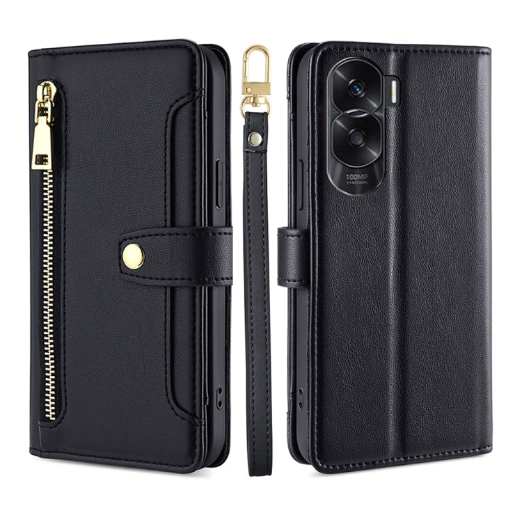 For Honor X50i 5G / 9 Lite Sheep Texture Cross-body Zipper Wallet Leather Phone Case(Black) - Honor Cases by PMC TechLife | Online Shopping South Africa | PMC TechLife | Buy Now Pay Later Mobicred