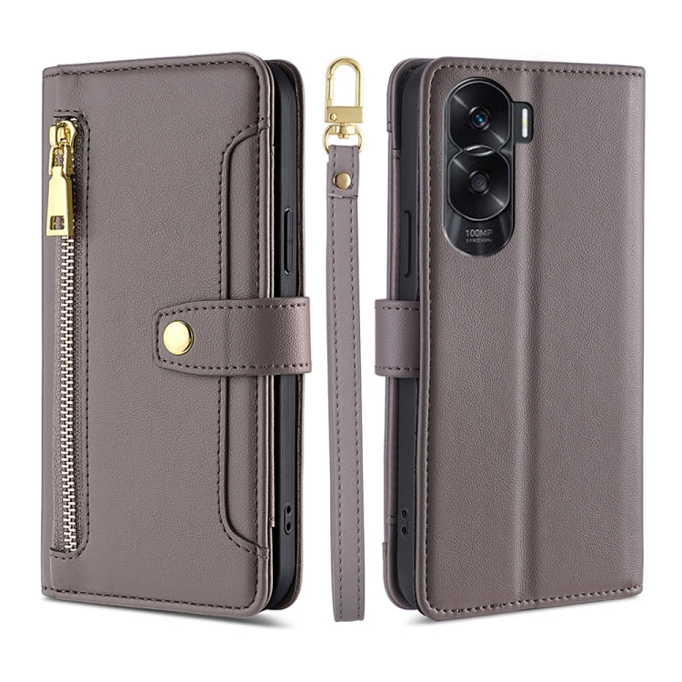 For Honor X50i 5G / 9 Lite Sheep Texture Cross-body Zipper Wallet Leather Phone Case(Grey) - Honor Cases by PMC TechLife | Online Shopping South Africa | PMC TechLife | Buy Now Pay Later Mobicred