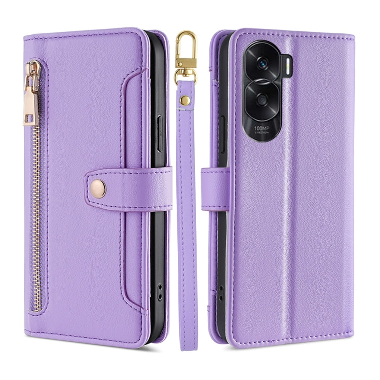 For Honor X50i 5G / 9 Lite Sheep Texture Cross-body Zipper Wallet Leather Phone Case(Purple) - Honor Cases by PMC TechLife | Online Shopping South Africa | PMC TechLife | Buy Now Pay Later Mobicred