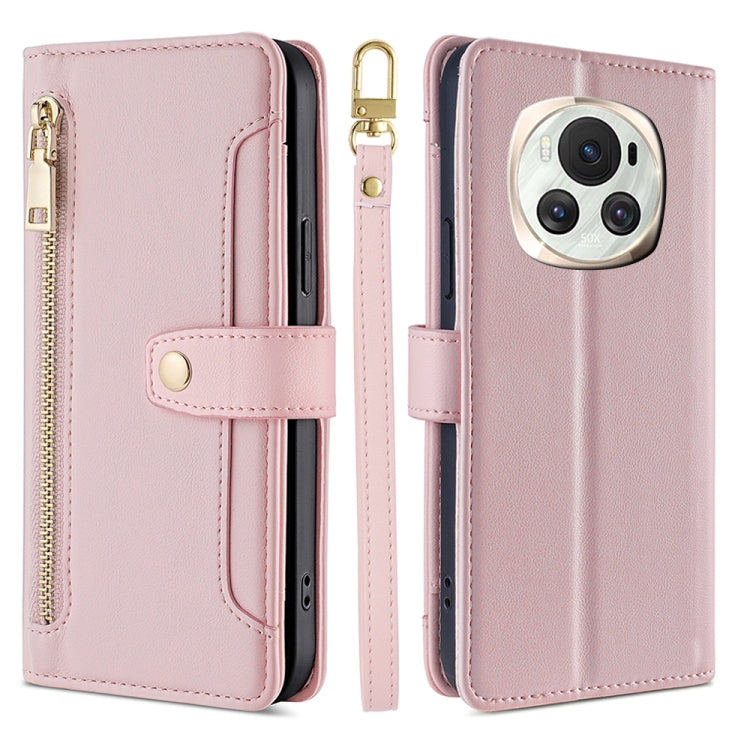 For Honor Magic6 5G Sheep Texture Cross-body Zipper Wallet Leather Phone Case(Pink) - Honor Cases by PMC TechLife | Online Shopping South Africa | PMC TechLife | Buy Now Pay Later Mobicred