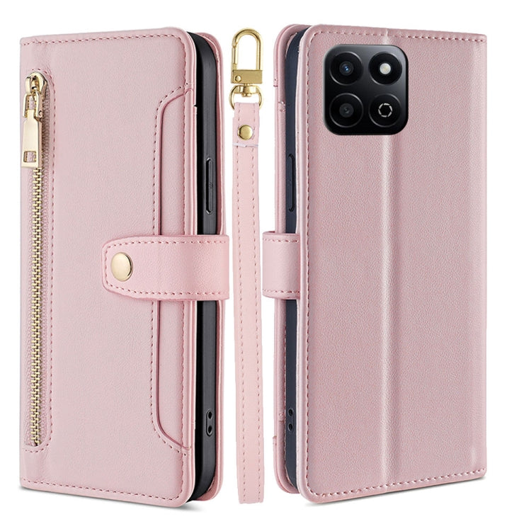 For Honor Play 60 Plus Sheep Texture Cross-body Zipper Wallet Leather Phone Case(Pink) - Honor Cases by PMC TechLife | Online Shopping South Africa | PMC TechLife | Buy Now Pay Later Mobicred