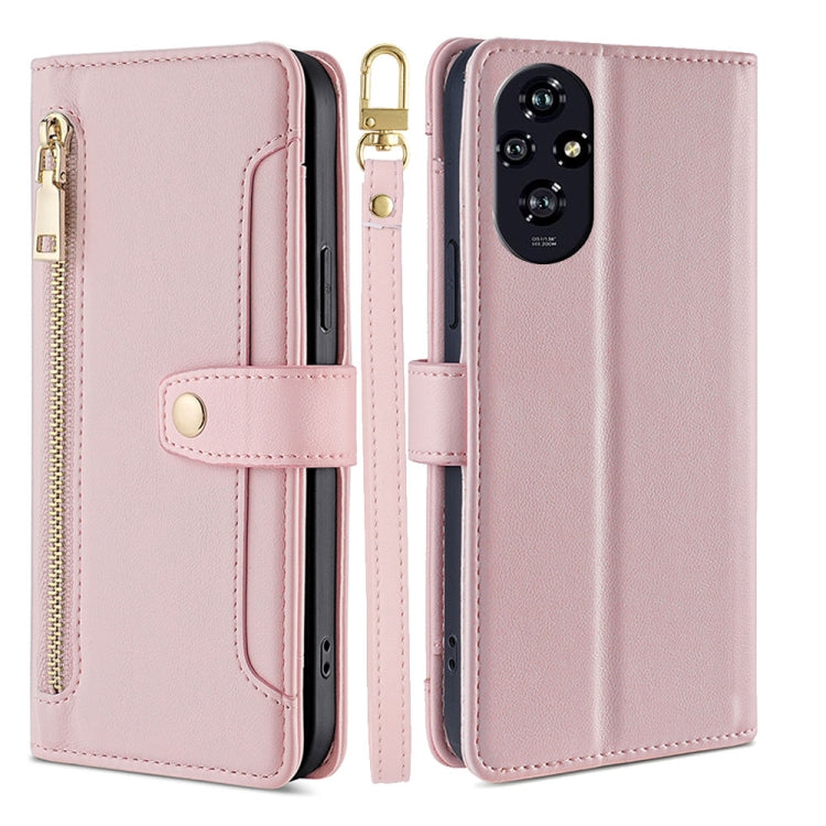 For Honor 200 5G Sheep Texture Cross-body Zipper Wallet Leather Phone Case(Pink) - Honor Cases by PMC TechLife | Online Shopping South Africa | PMC TechLife | Buy Now Pay Later Mobicred