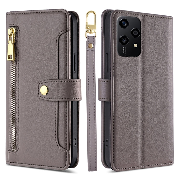 For Honor 200 Lite 5G Global Sheep Texture Cross-body Zipper Wallet Leather Phone Case(Grey) - free shipping - PMC TechLife - Order now!
