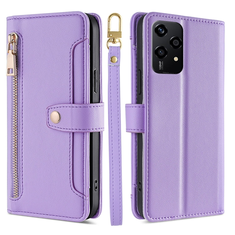 For Honor 200 Lite 5G Global Sheep Texture Cross-body Zipper Wallet Leather Phone Case(Purple) - Honor Cases by PMC TechLife | Online Shopping South Africa | PMC TechLife | Buy Now Pay Later Mobicred